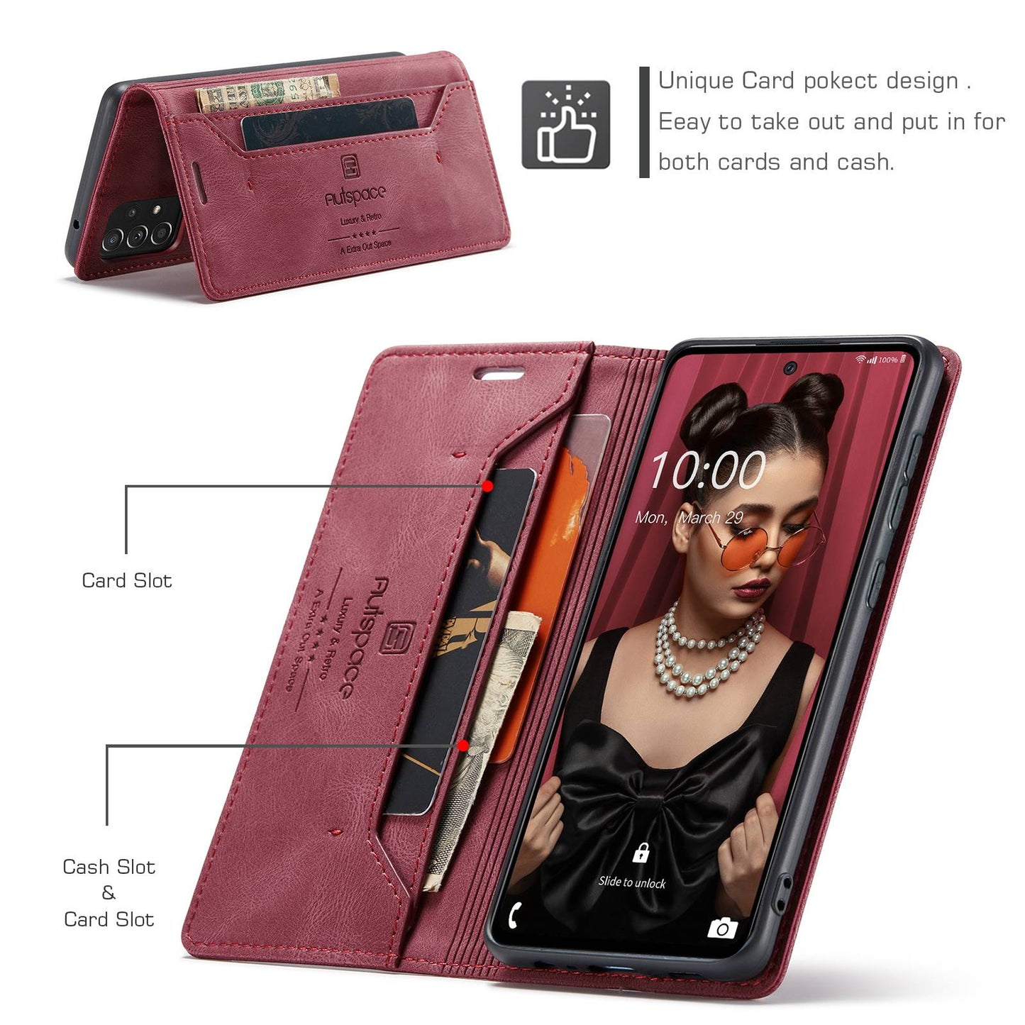 AUTSPACE A01 Series for Samsung Galaxy A52 4G/5G/A52s 5G Retro Matte PU Leather Wallet Flip Stand Cover with RFID Blocking Magnetic Closure Shell