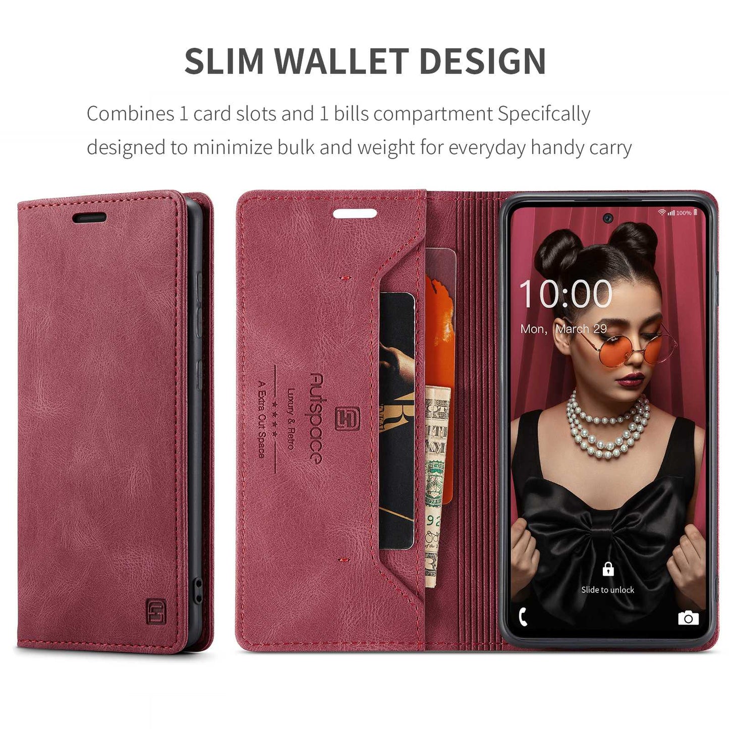 AUTSPACE A01 Series for Samsung Galaxy A52 4G/5G/A52s 5G Retro Matte PU Leather Wallet Flip Stand Cover with RFID Blocking Magnetic Closure Shell