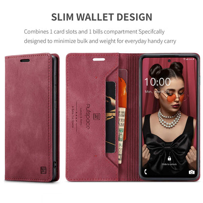 AUTSPACE A01 Series for Samsung Galaxy A52 4G/5G/A52s 5G Retro Matte PU Leather Wallet Flip Stand Cover with RFID Blocking Magnetic Closure Shell