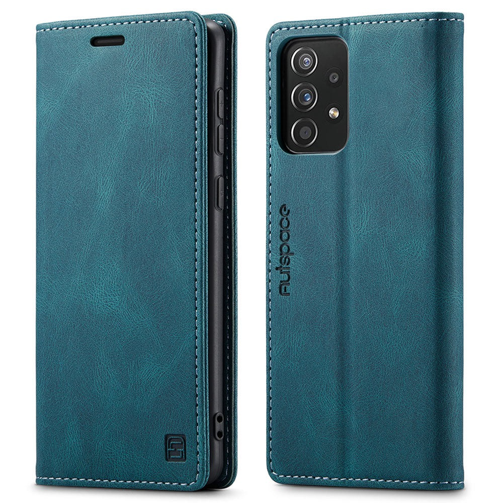 AUTSPACE A01 Series for Samsung Galaxy A52 4G/5G/A52s 5G Retro Matte PU Leather Wallet Flip Stand Cover with RFID Blocking Magnetic Closure Shell
