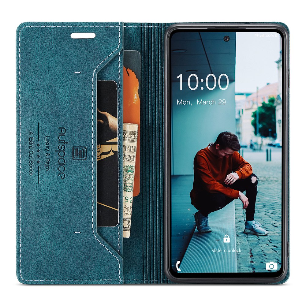 AUTSPACE A01 Series for Samsung Galaxy A52 4G/5G/A52s 5G Retro Matte PU Leather Wallet Flip Stand Cover with RFID Blocking Magnetic Closure Shell