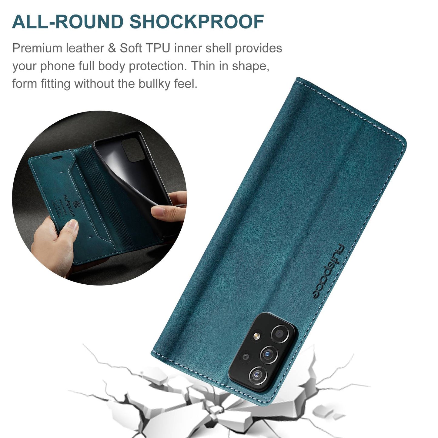 AUTSPACE A01 Series for Samsung Galaxy A52 4G/5G/A52s 5G Retro Matte PU Leather Wallet Flip Stand Cover with RFID Blocking Magnetic Closure Shell