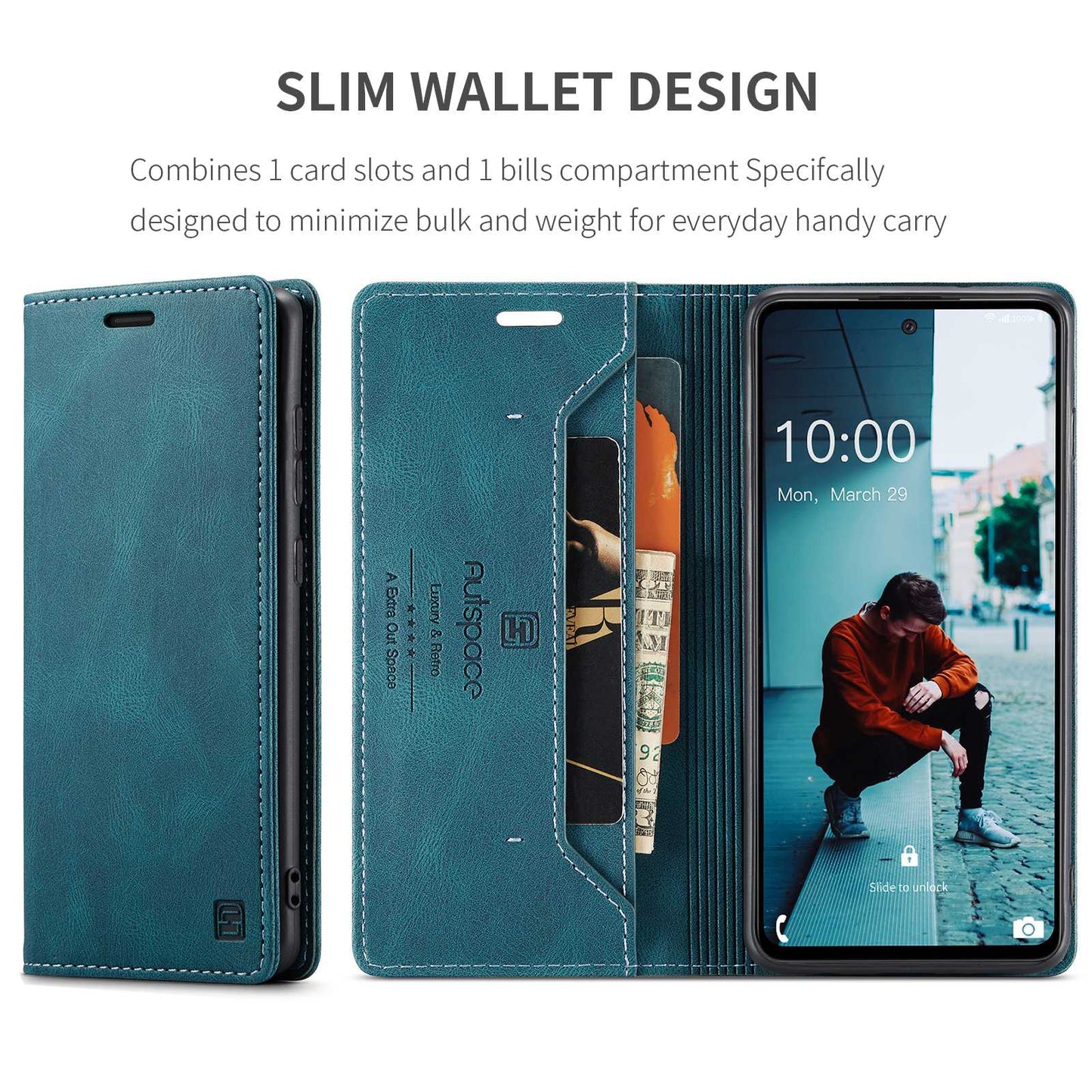 AUTSPACE A01 Series for Samsung Galaxy A52 4G/5G/A52s 5G Retro Matte PU Leather Wallet Flip Stand Cover with RFID Blocking Magnetic Closure Shell