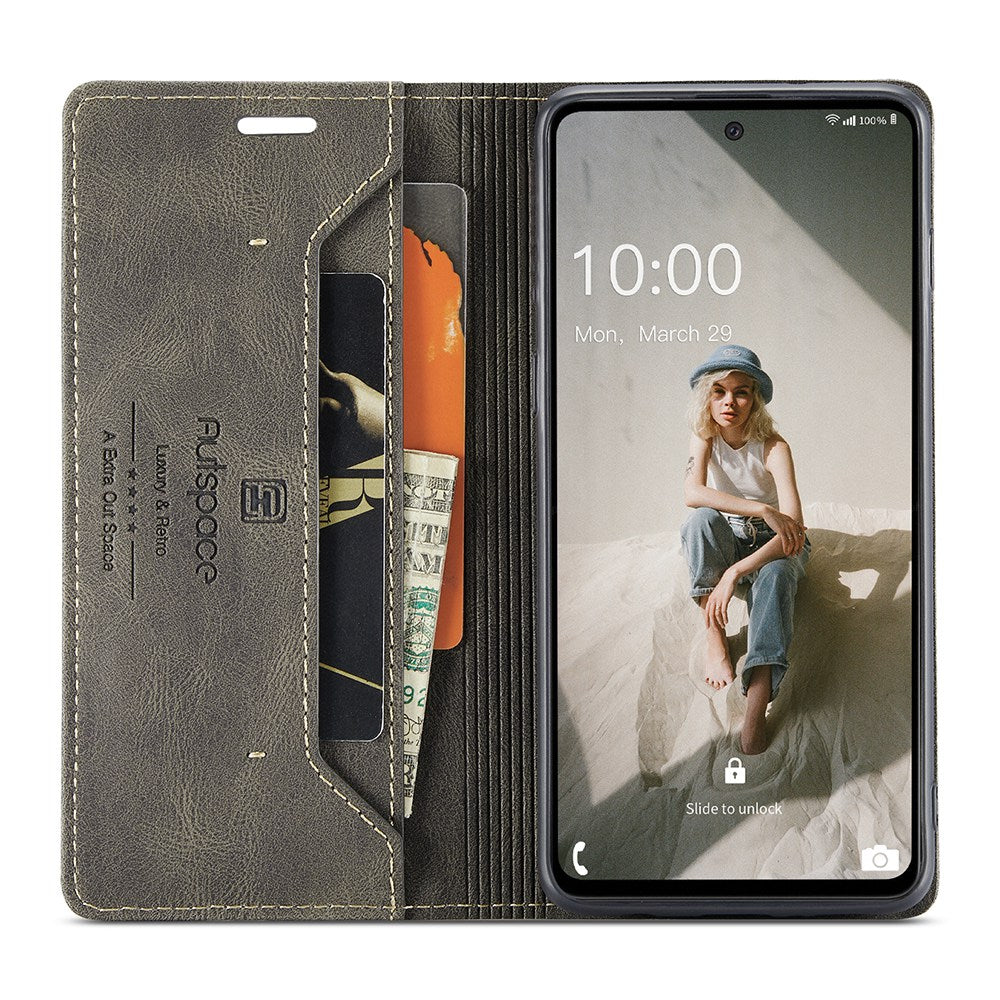 AUTSPACE A01 Series for Samsung Galaxy A52 4G/5G/A52s 5G Retro Matte PU Leather Wallet Flip Stand Cover with RFID Blocking Magnetic Closure Shell