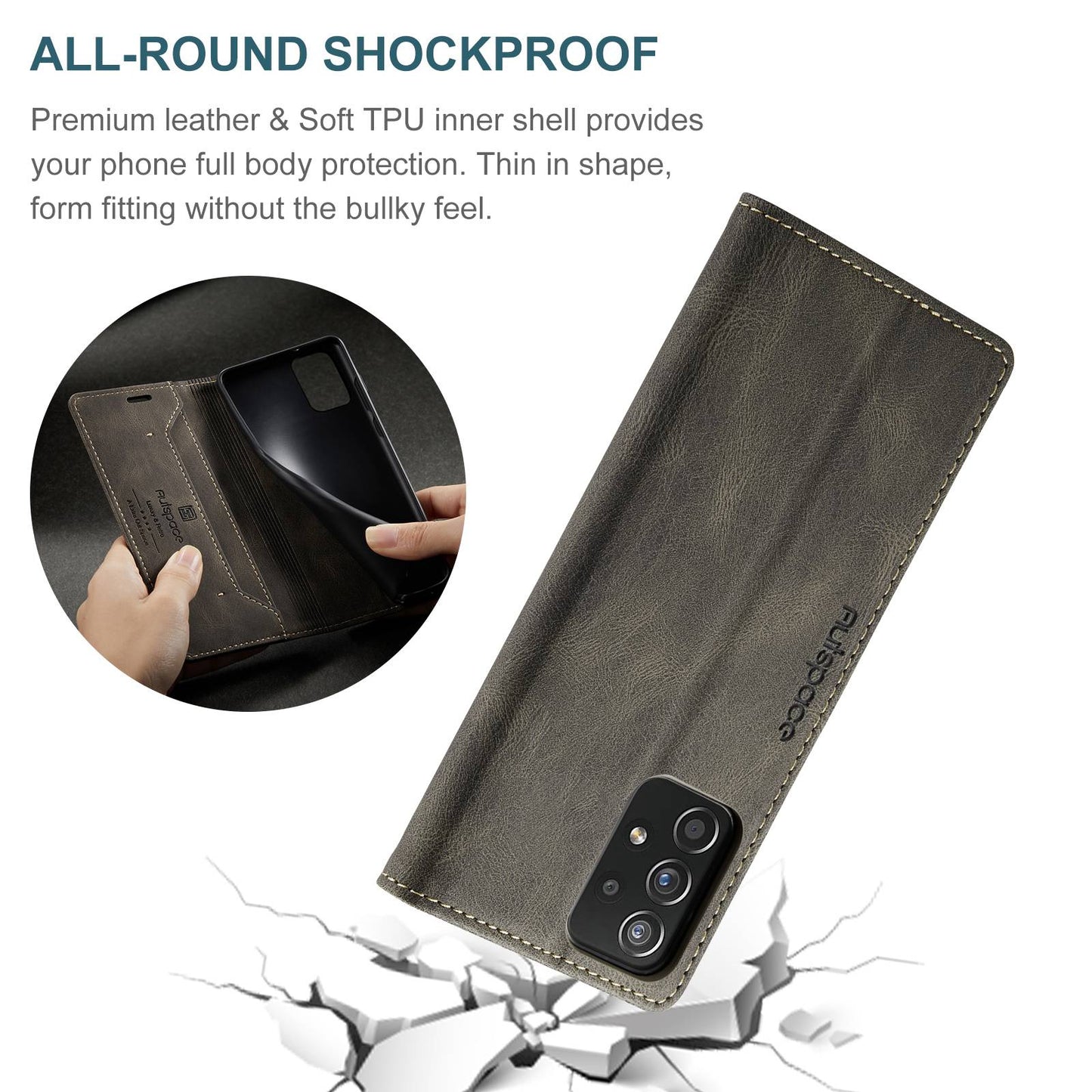 AUTSPACE A01 Series for Samsung Galaxy A52 4G/5G/A52s 5G Retro Matte PU Leather Wallet Flip Stand Cover with RFID Blocking Magnetic Closure Shell
