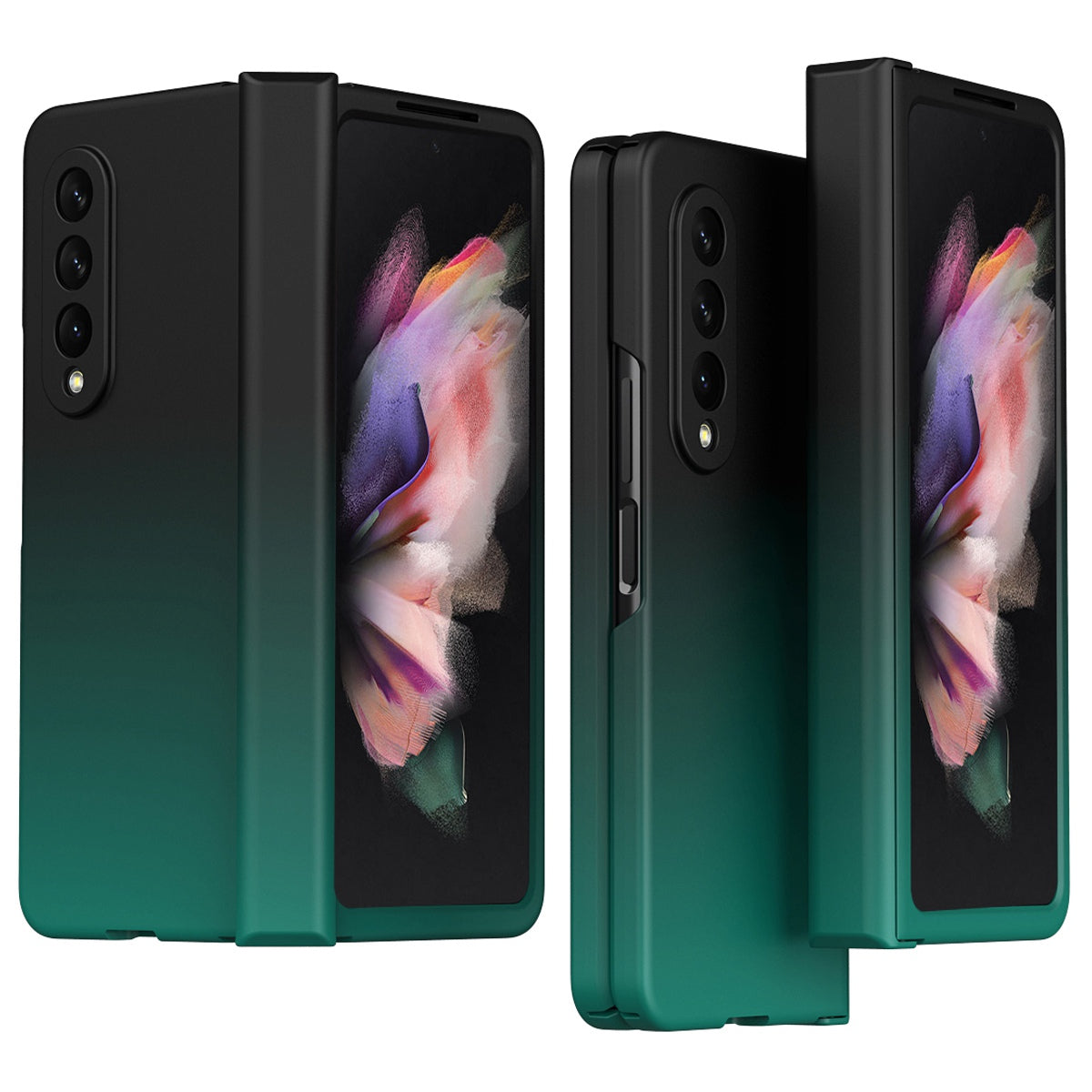 For Samsung Galaxy Z Fold3 5G Hard PC All-Inclusive Shockproof Case Gradient Color Folding Hinged Cover with Tempered Glass Screen Protector