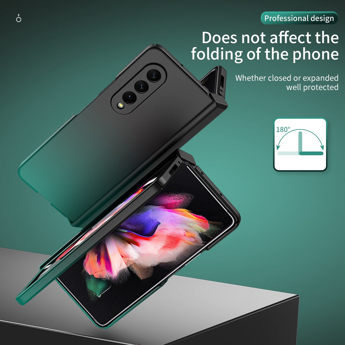 For Samsung Galaxy Z Fold3 5G Hard PC All-Inclusive Shockproof Case Gradient Color Folding Hinged Cover with Tempered Glass Screen Protector