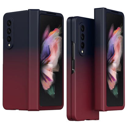 For Samsung Galaxy Z Fold3 5G Hard PC All-Inclusive Shockproof Case Gradient Color Folding Hinged Cover with Tempered Glass Screen Protector