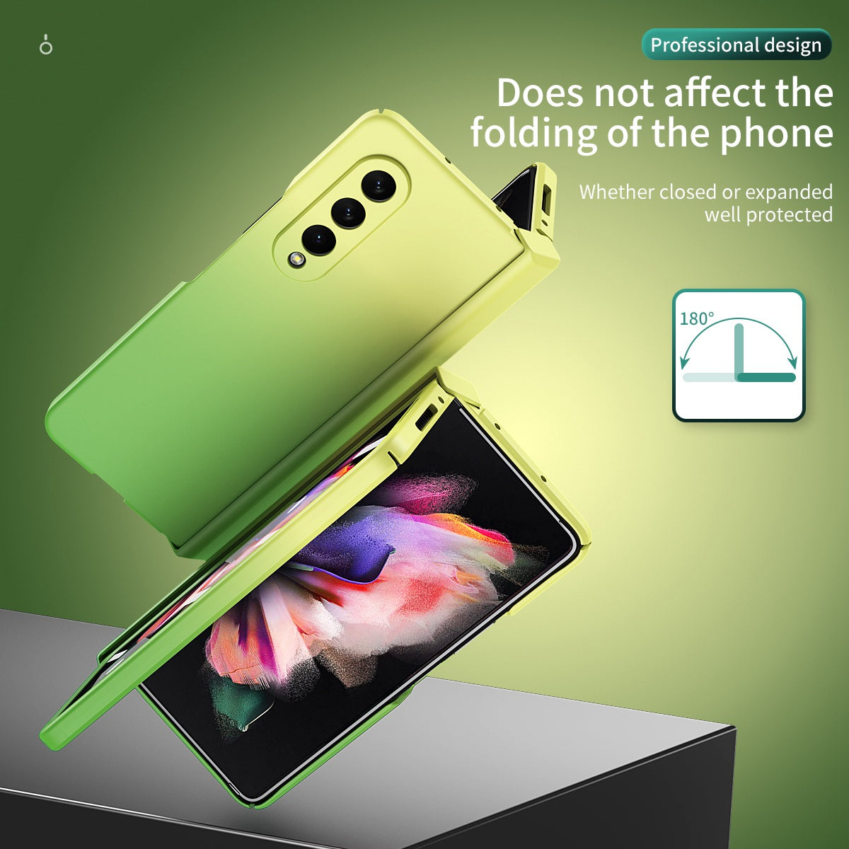 For Samsung Galaxy Z Fold3 5G Hard PC All-Inclusive Shockproof Case Gradient Color Folding Hinged Cover with Tempered Glass Screen Protector