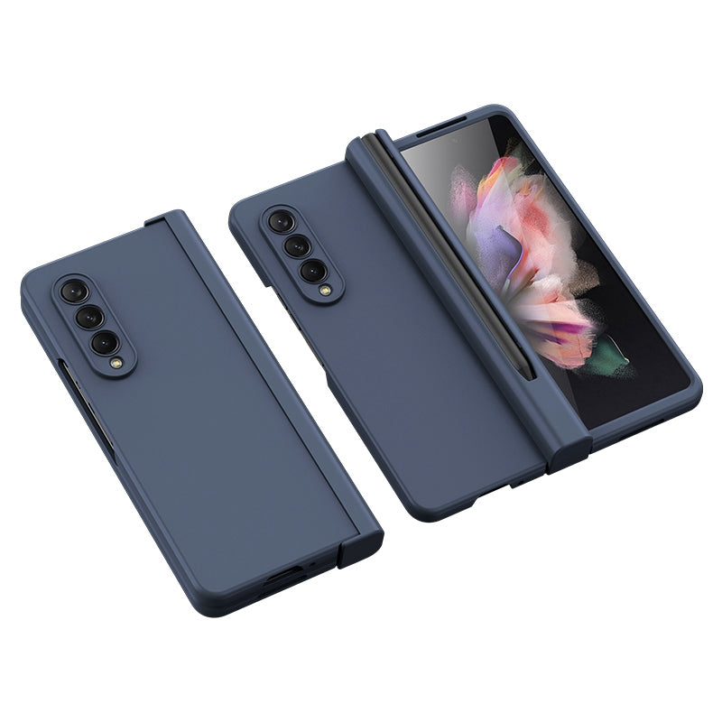 For Samsung Galaxy Z Fold3 5G Rubberized Surface Pen Slot Design Hard PC Phone Case Cover with Glass Screen Protector