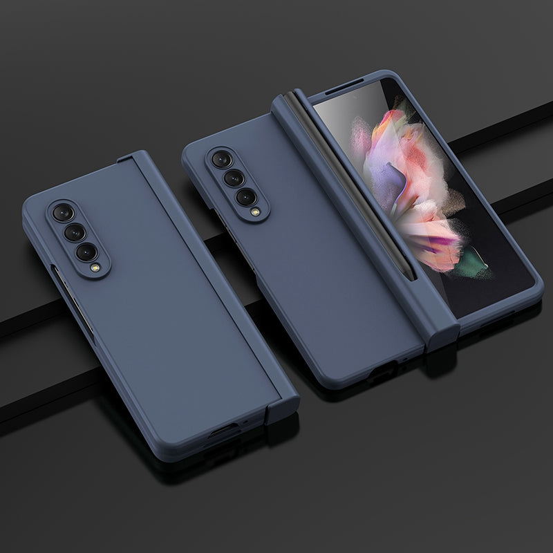 For Samsung Galaxy Z Fold3 5G Rubberized Surface Pen Slot Design Hard PC Phone Case Cover with Glass Screen Protector