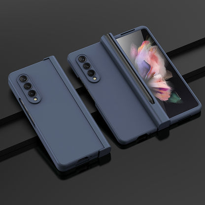 For Samsung Galaxy Z Fold3 5G Rubberized Surface Pen Slot Design Hard PC Phone Case Cover with Glass Screen Protector