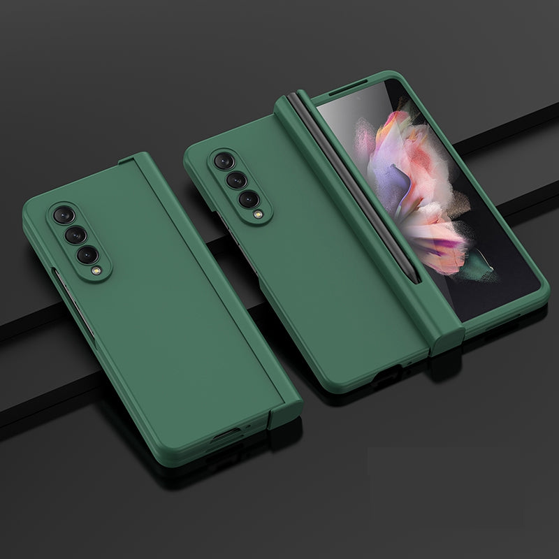 For Samsung Galaxy Z Fold3 5G Rubberized Surface Pen Slot Design Hard PC Phone Case Cover with Glass Screen Protector