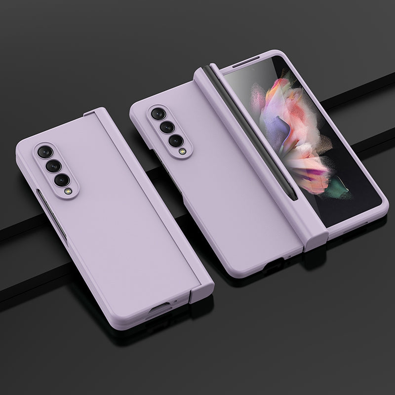 For Samsung Galaxy Z Fold3 5G Rubberized Surface Pen Slot Design Hard PC Phone Case Cover with Glass Screen Protector
