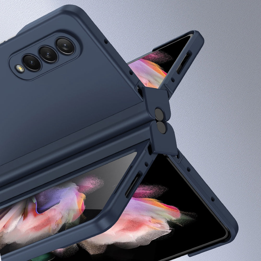 For Samsung Galaxy Z Fold3 5G Rubberized Surface Pen Slot Design Hard PC Phone Case Cover with Glass Screen Protector