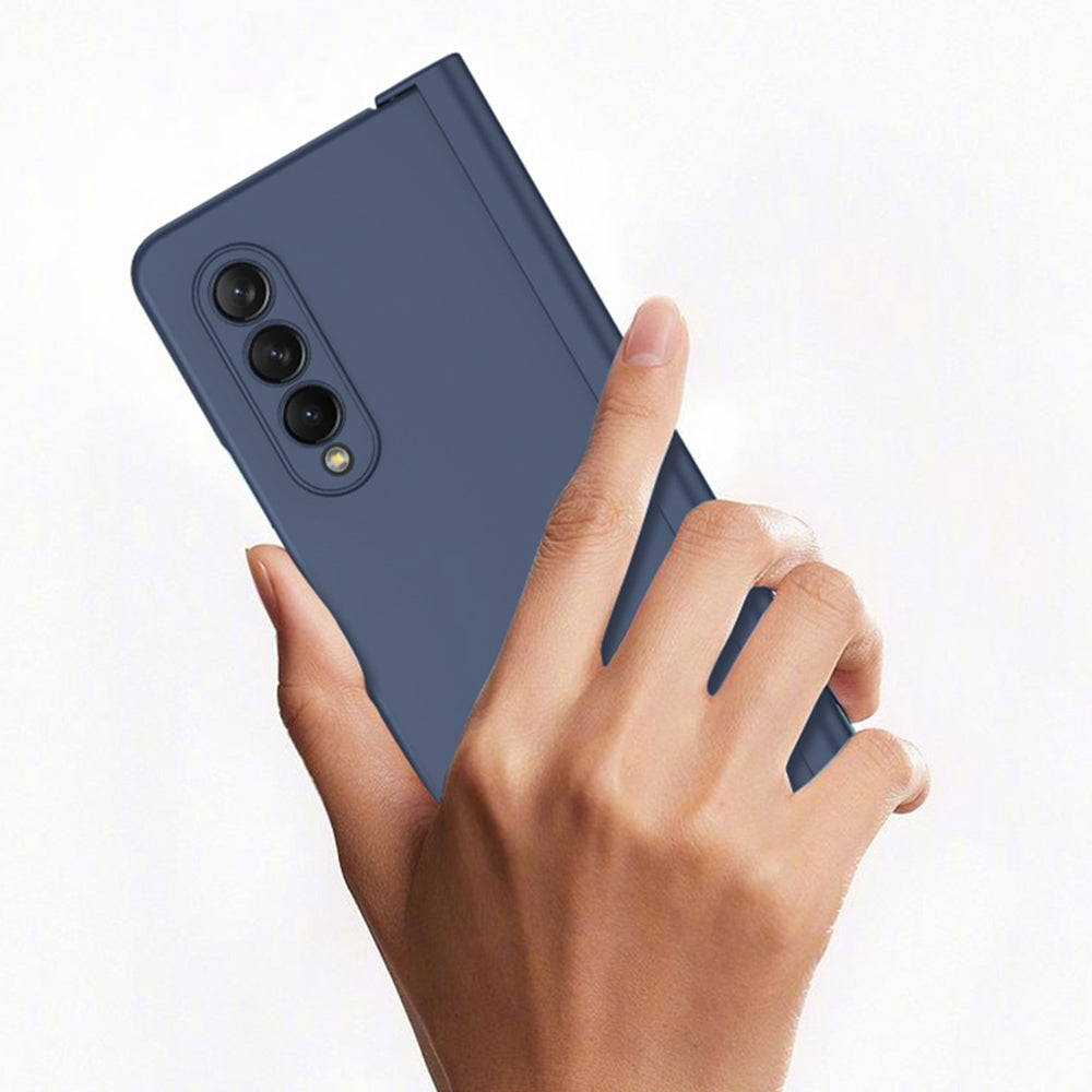 For Samsung Galaxy Z Fold3 5G Rubberized Surface Pen Slot Design Hard PC Phone Case Cover with Glass Screen Protector