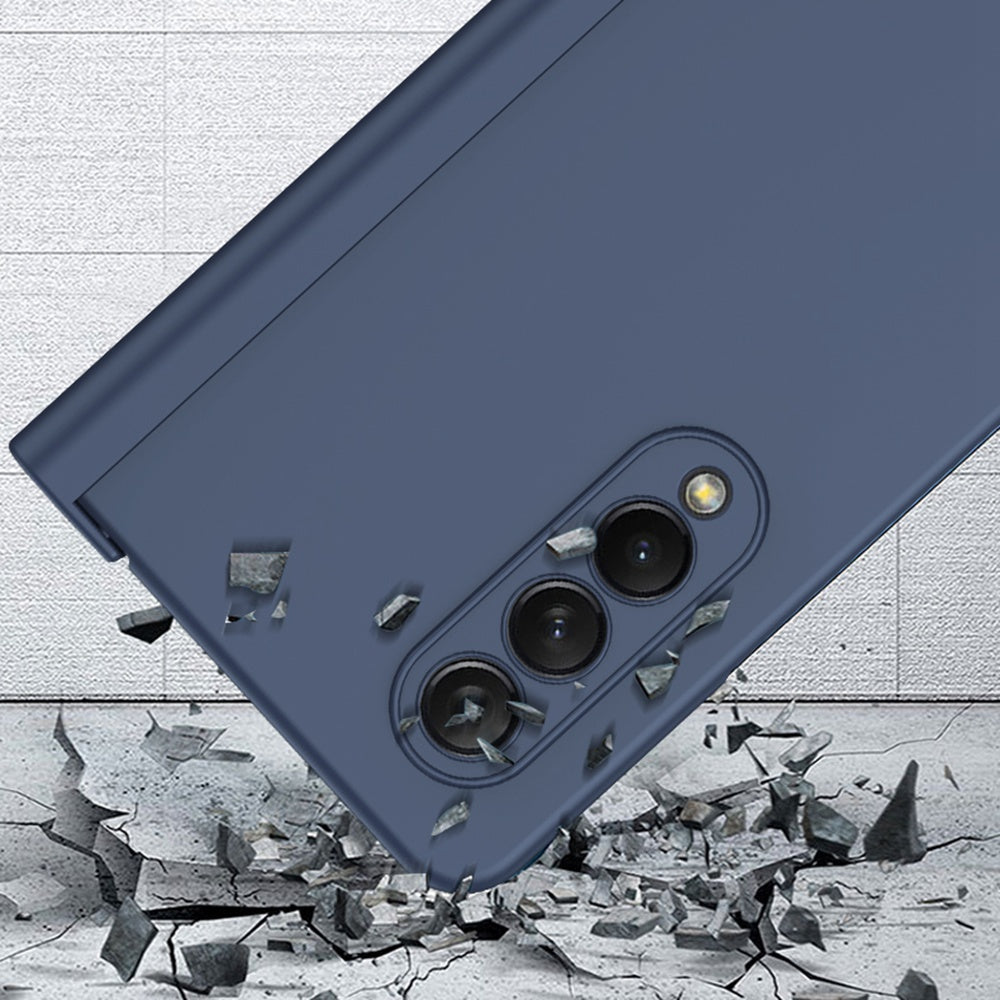 For Samsung Galaxy Z Fold3 5G Rubberized Surface Pen Slot Design Hard PC Phone Case Cover with Glass Screen Protector