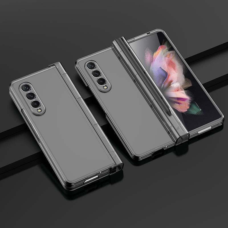 For Samsung Galaxy Z Fold3 5G Rubberized Surface Pen Slot Design Hard PC Phone Case Cover with Glass Screen Protector
