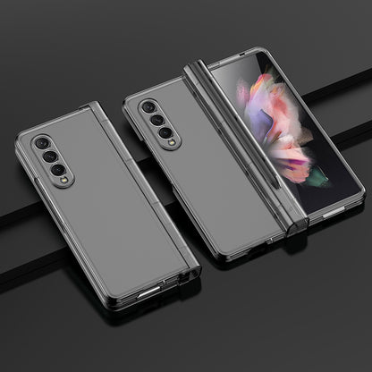 For Samsung Galaxy Z Fold3 5G Rubberized Surface Pen Slot Design Hard PC Phone Case Cover with Glass Screen Protector