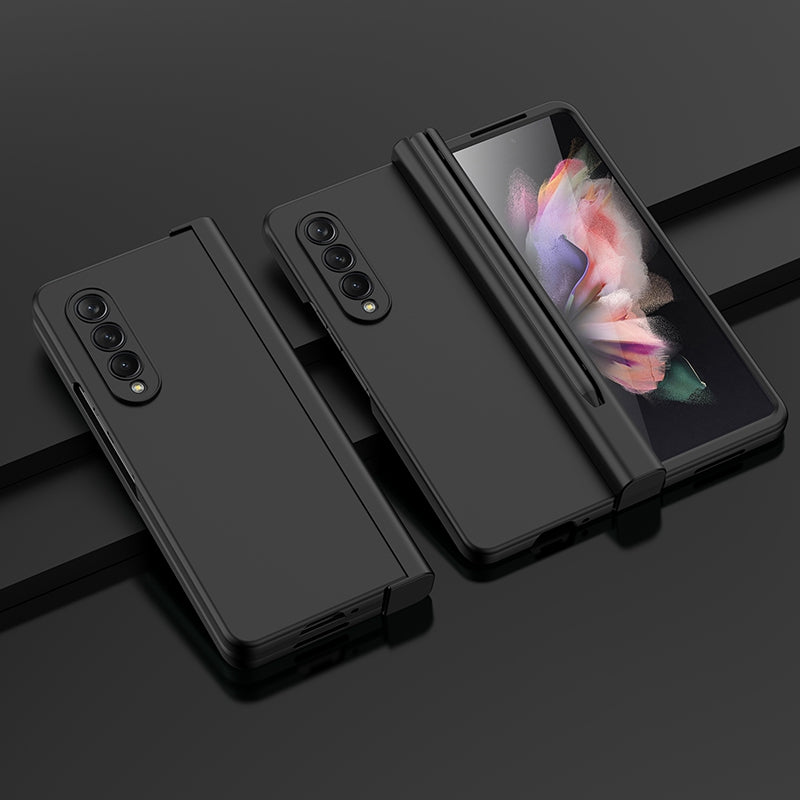 For Samsung Galaxy Z Fold3 5G Rubberized Surface Pen Slot Design Hard PC Phone Case Cover with Glass Screen Protector