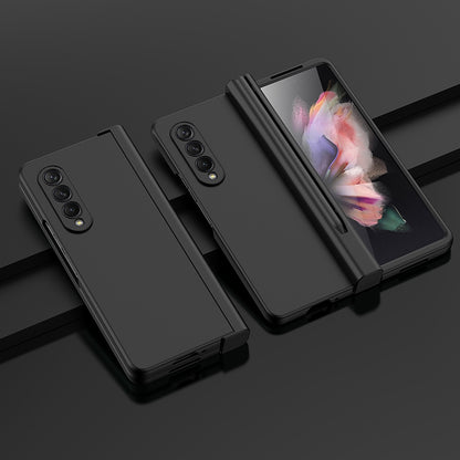 For Samsung Galaxy Z Fold3 5G Rubberized Surface Pen Slot Design Hard PC Phone Case Cover with Glass Screen Protector