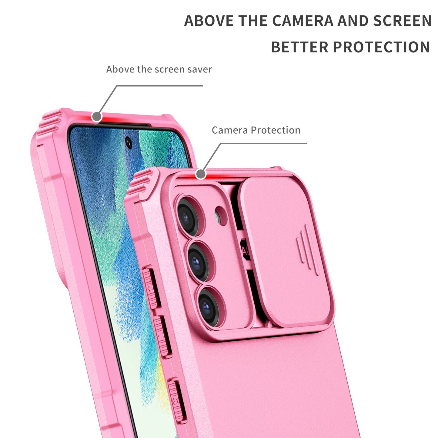 For Samsung Galaxy S22+ 5G Adjustable Vertical Kickstand Phone Case PC + TPU Hybrid Cover with Camera Slide Cover