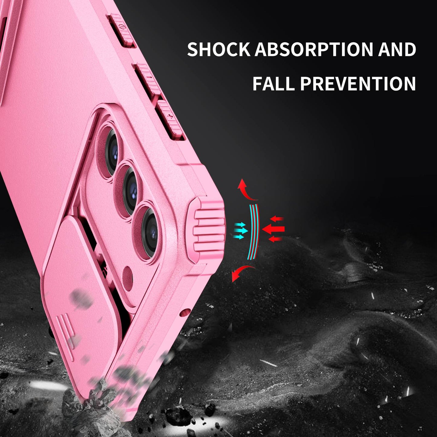 For Samsung Galaxy S22+ 5G Adjustable Vertical Kickstand Phone Case PC + TPU Hybrid Cover with Camera Slide Cover