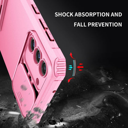 For Samsung Galaxy S22+ 5G Adjustable Vertical Kickstand Phone Case PC + TPU Hybrid Cover with Camera Slide Cover