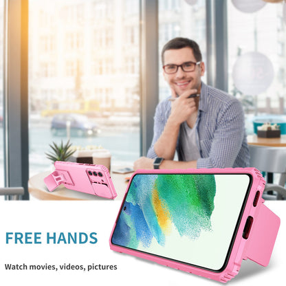 For Samsung Galaxy S22+ 5G Adjustable Vertical Kickstand Phone Case PC + TPU Hybrid Cover with Camera Slide Cover