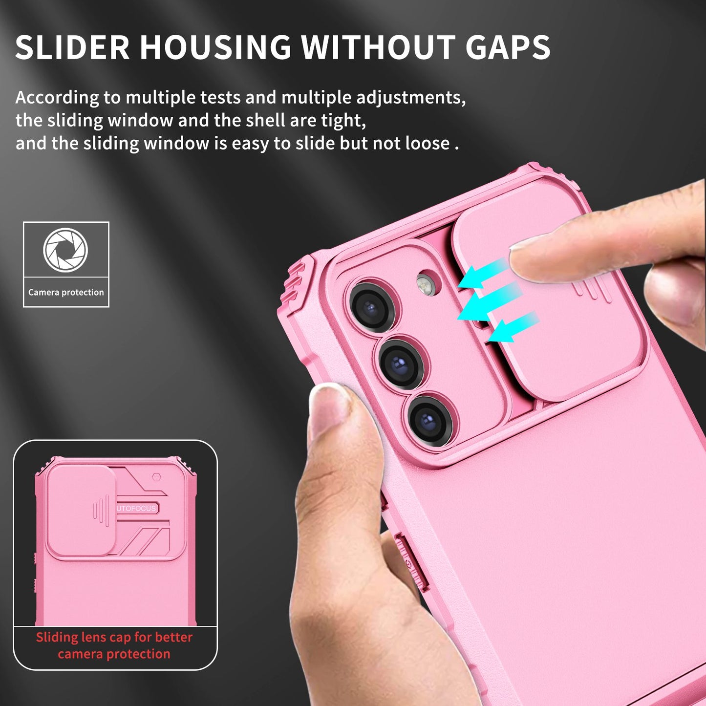 For Samsung Galaxy S22+ 5G Adjustable Vertical Kickstand Phone Case PC + TPU Hybrid Cover with Camera Slide Cover