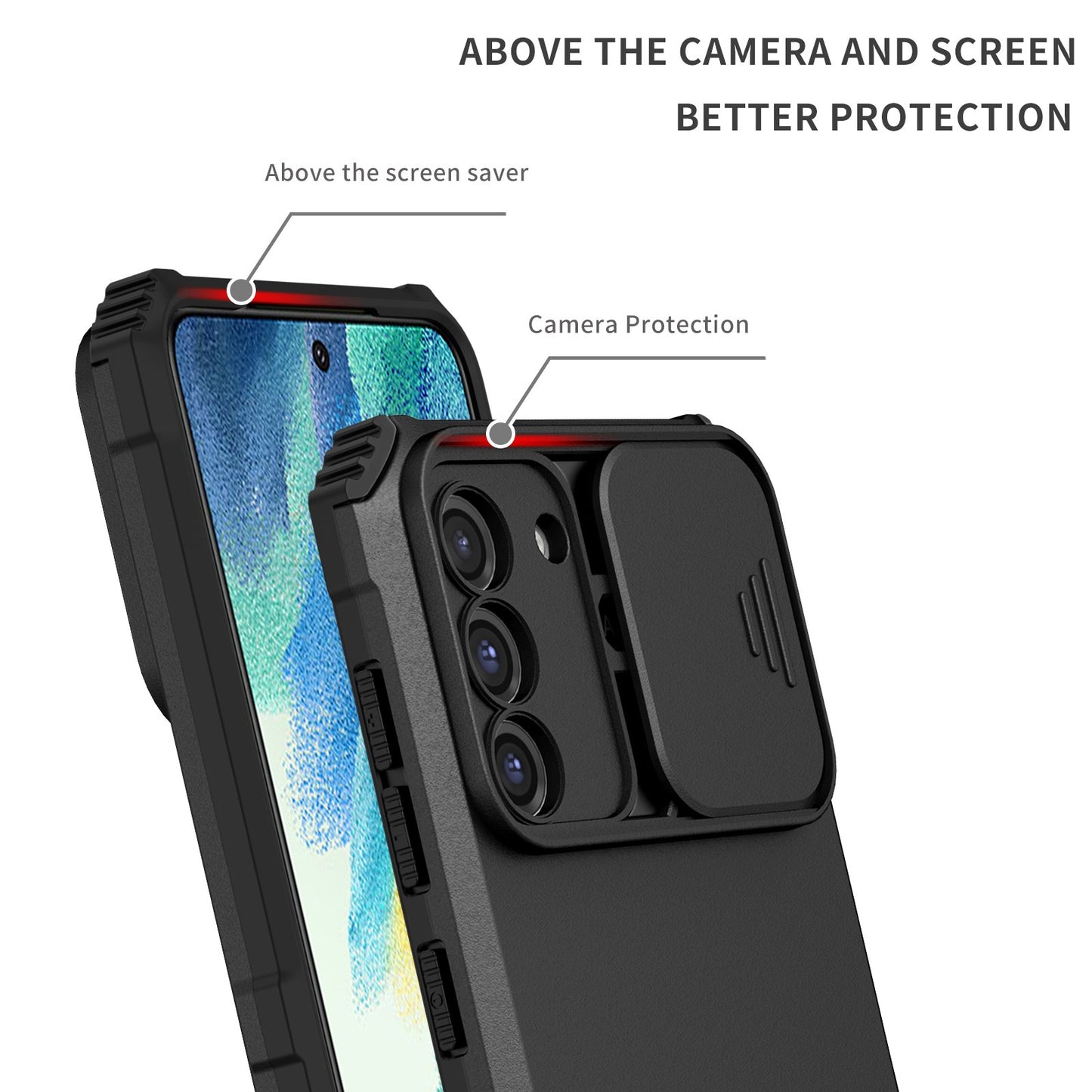 For Samsung Galaxy S22+ 5G Adjustable Vertical Kickstand Phone Case PC + TPU Hybrid Cover with Camera Slide Cover