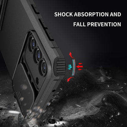 For Samsung Galaxy S22+ 5G Adjustable Vertical Kickstand Phone Case PC + TPU Hybrid Cover with Camera Slide Cover