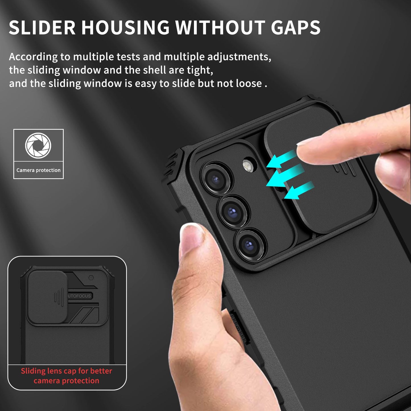 For Samsung Galaxy S22+ 5G Adjustable Vertical Kickstand Phone Case PC + TPU Hybrid Cover with Camera Slide Cover