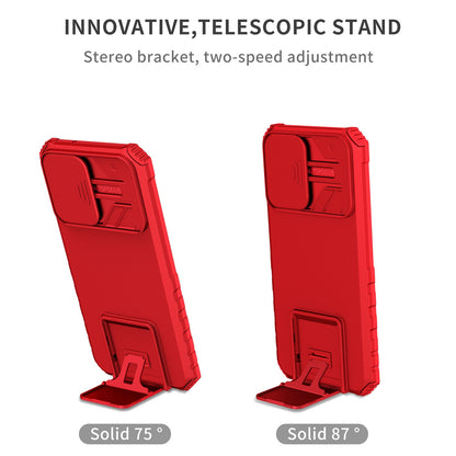 For Samsung Galaxy S22+ 5G Adjustable Vertical Kickstand Phone Case PC + TPU Hybrid Cover with Camera Slide Cover