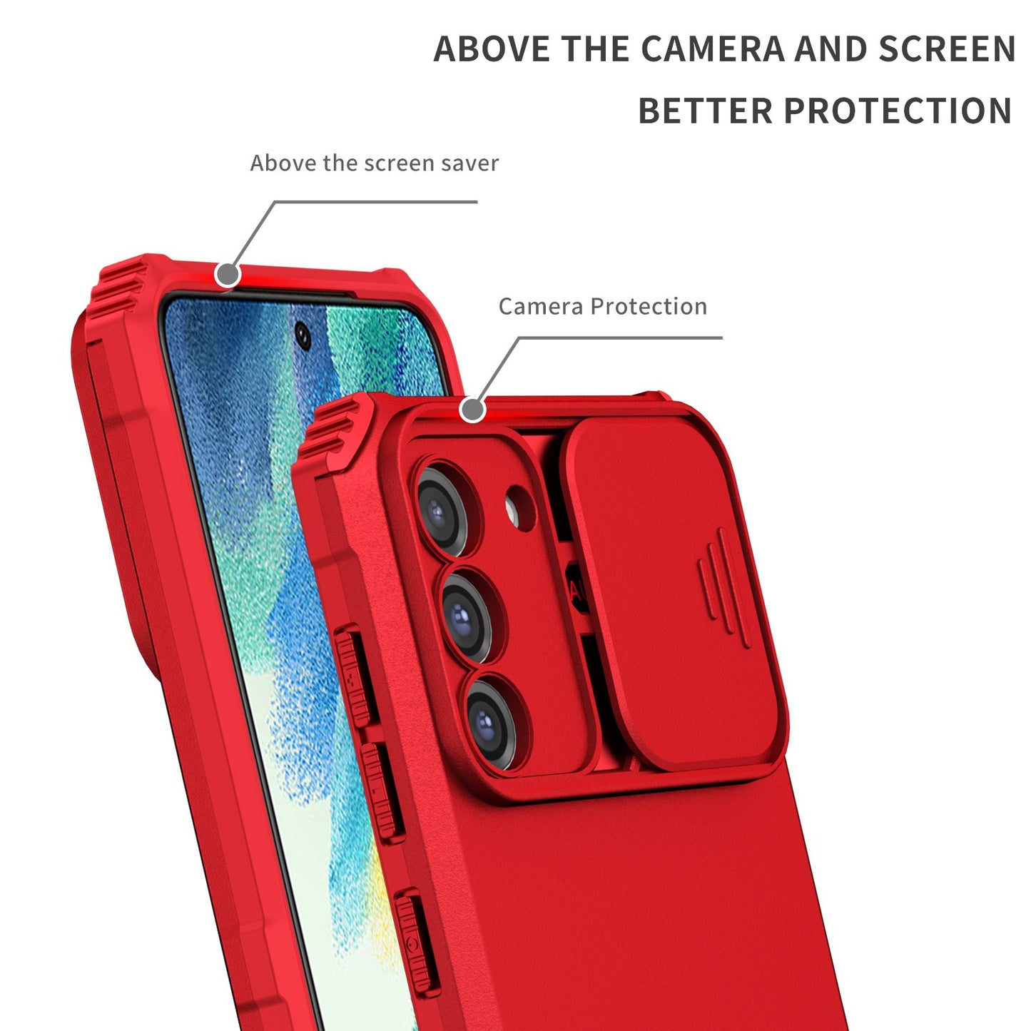 For Samsung Galaxy S22+ 5G Adjustable Vertical Kickstand Phone Case PC + TPU Hybrid Cover with Camera Slide Cover