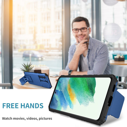 For Samsung Galaxy S22+ 5G Adjustable Vertical Kickstand Phone Case PC + TPU Hybrid Cover with Camera Slide Cover