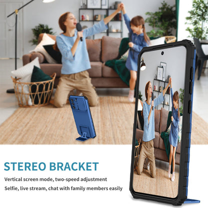 For Samsung Galaxy S22+ 5G Adjustable Vertical Kickstand Phone Case PC + TPU Hybrid Cover with Camera Slide Cover