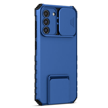 For Samsung Galaxy S22+ 5G Adjustable Vertical Kickstand Phone Case PC + TPU Hybrid Cover with Camera Slide Cover