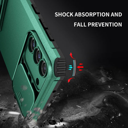 For Samsung Galaxy S22+ 5G Adjustable Vertical Kickstand Phone Case PC + TPU Hybrid Cover with Camera Slide Cover