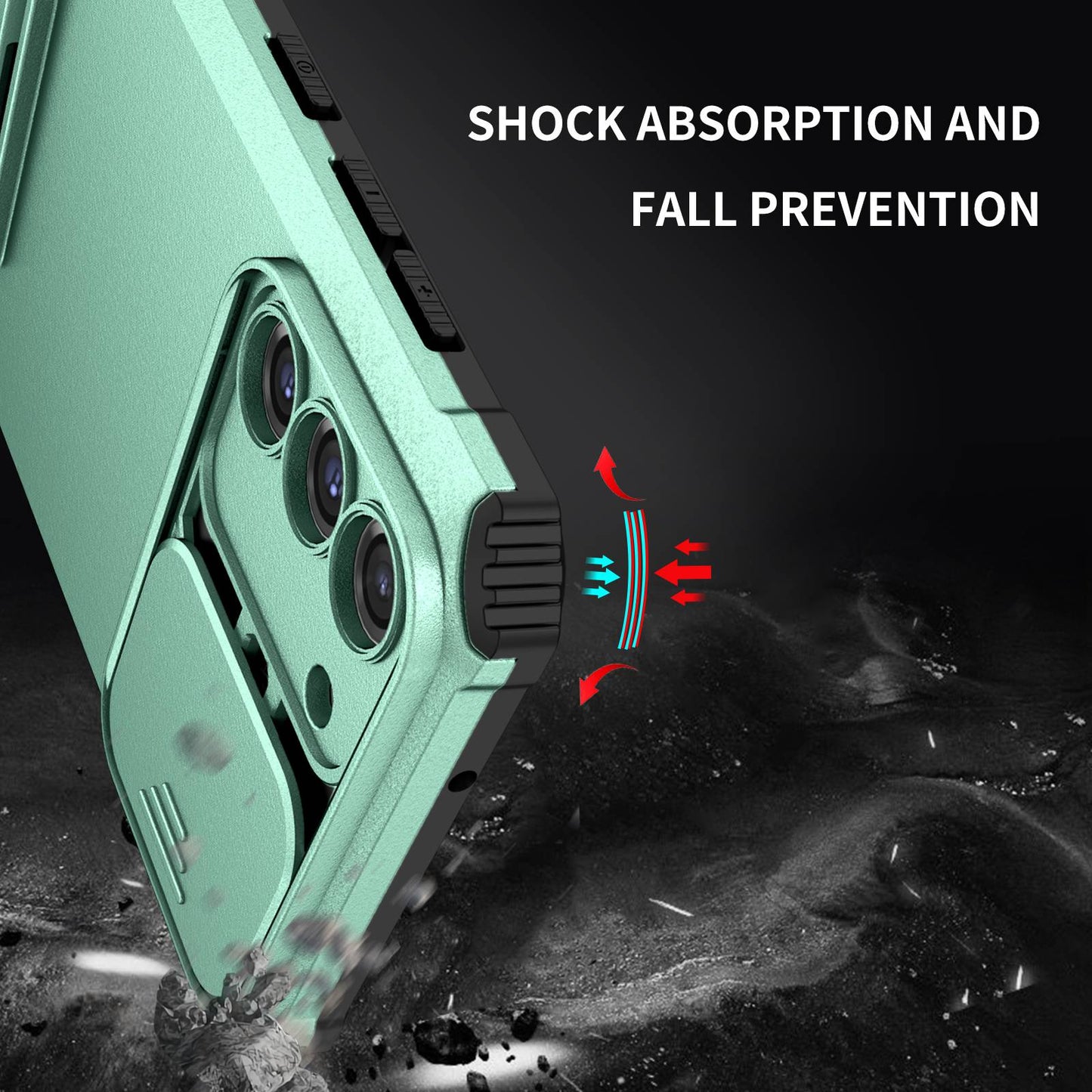 For Samsung Galaxy S22+ 5G Adjustable Vertical Kickstand Phone Case PC + TPU Hybrid Cover with Camera Slide Cover