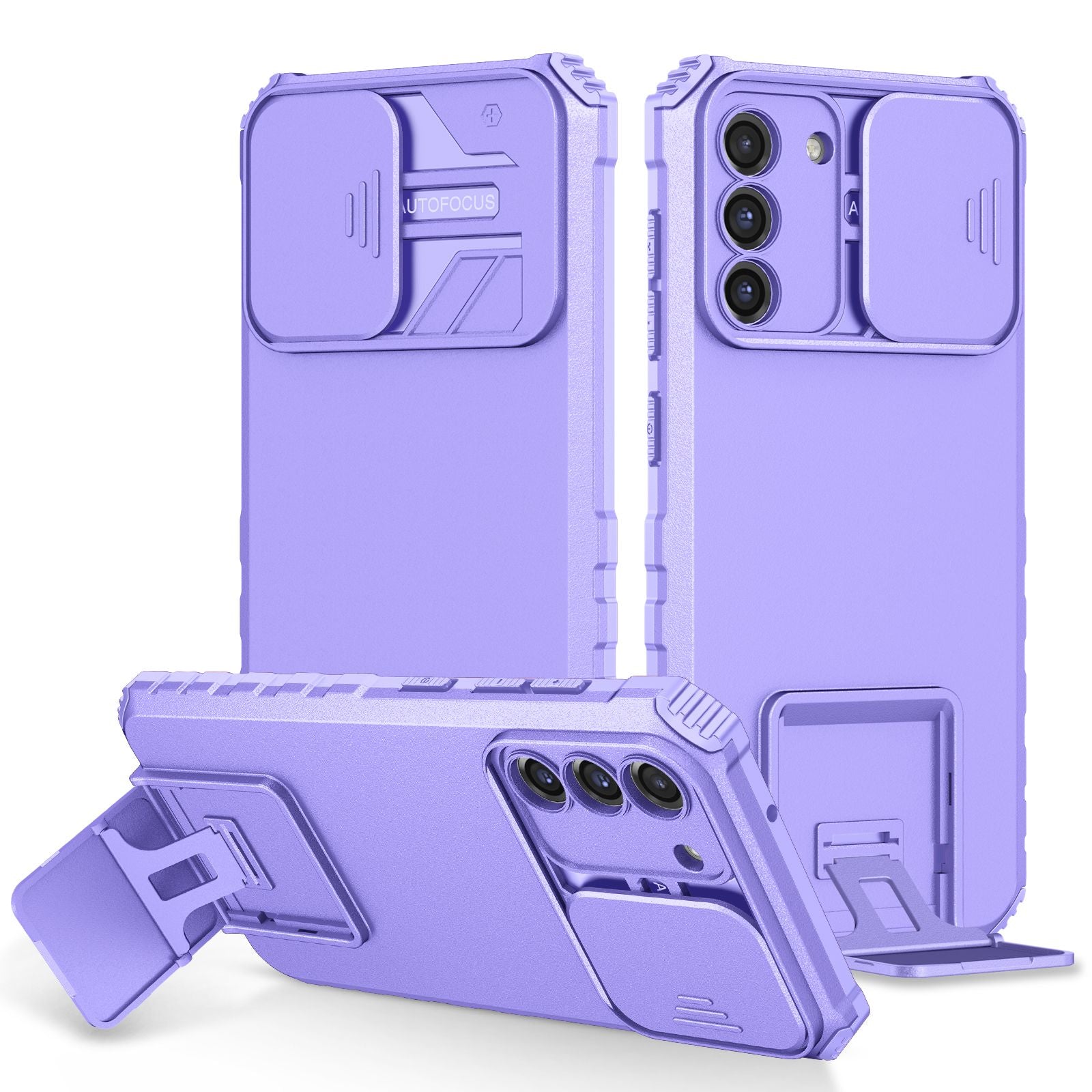 For Samsung Galaxy S22+ 5G Adjustable Vertical Kickstand Phone Case PC + TPU Hybrid Cover with Camera Slide Cover