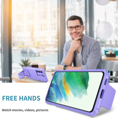 For Samsung Galaxy S22+ 5G Adjustable Vertical Kickstand Phone Case PC + TPU Hybrid Cover with Camera Slide Cover