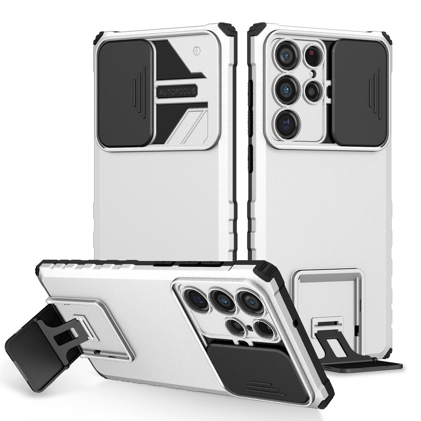 For Samsung Galaxy S22 Ultra 5G Adjustable Vertical Kickstand Phone Case Camera Slider Protection Hybrid PC + TPU Cover