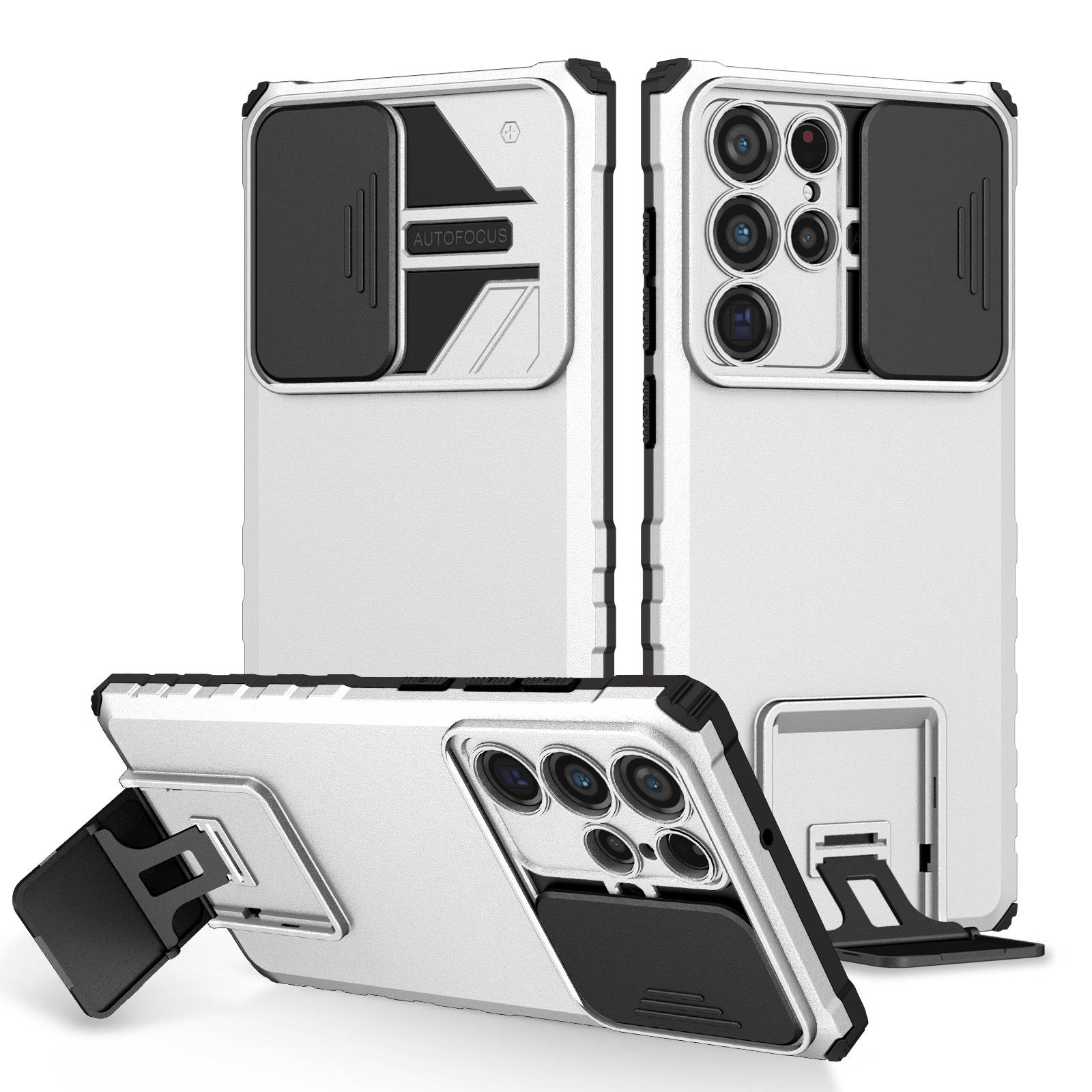 For Samsung Galaxy S22 Ultra 5G Adjustable Vertical Kickstand Phone Case Camera Slider Protection Hybrid PC + TPU Cover