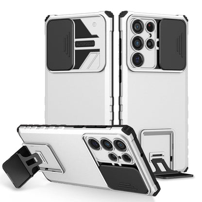 For Samsung Galaxy S22 Ultra 5G Adjustable Vertical Kickstand Phone Case Camera Slider Protection Hybrid PC + TPU Cover