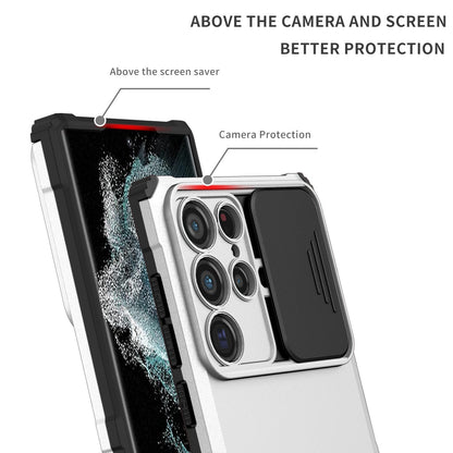 For Samsung Galaxy S22 Ultra 5G Adjustable Vertical Kickstand Phone Case Camera Slider Protection Hybrid PC + TPU Cover