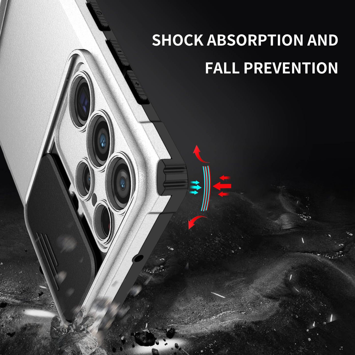 For Samsung Galaxy S22 Ultra 5G Adjustable Vertical Kickstand Phone Case Camera Slider Protection Hybrid PC + TPU Cover