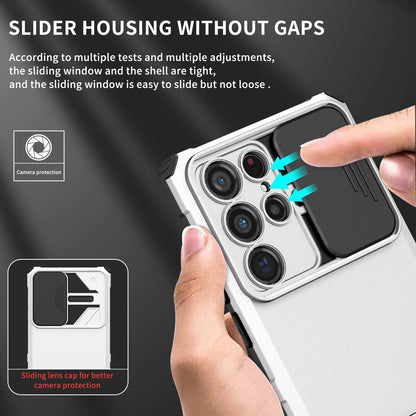 For Samsung Galaxy S22 Ultra 5G Adjustable Vertical Kickstand Phone Case Camera Slider Protection Hybrid PC + TPU Cover