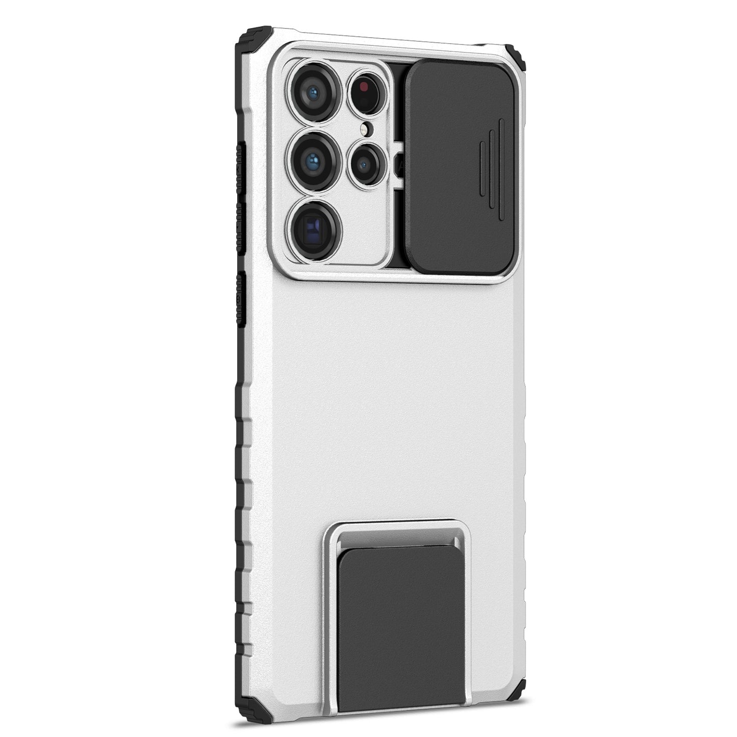 For Samsung Galaxy S22 Ultra 5G Adjustable Vertical Kickstand Phone Case Camera Slider Protection Hybrid PC + TPU Cover