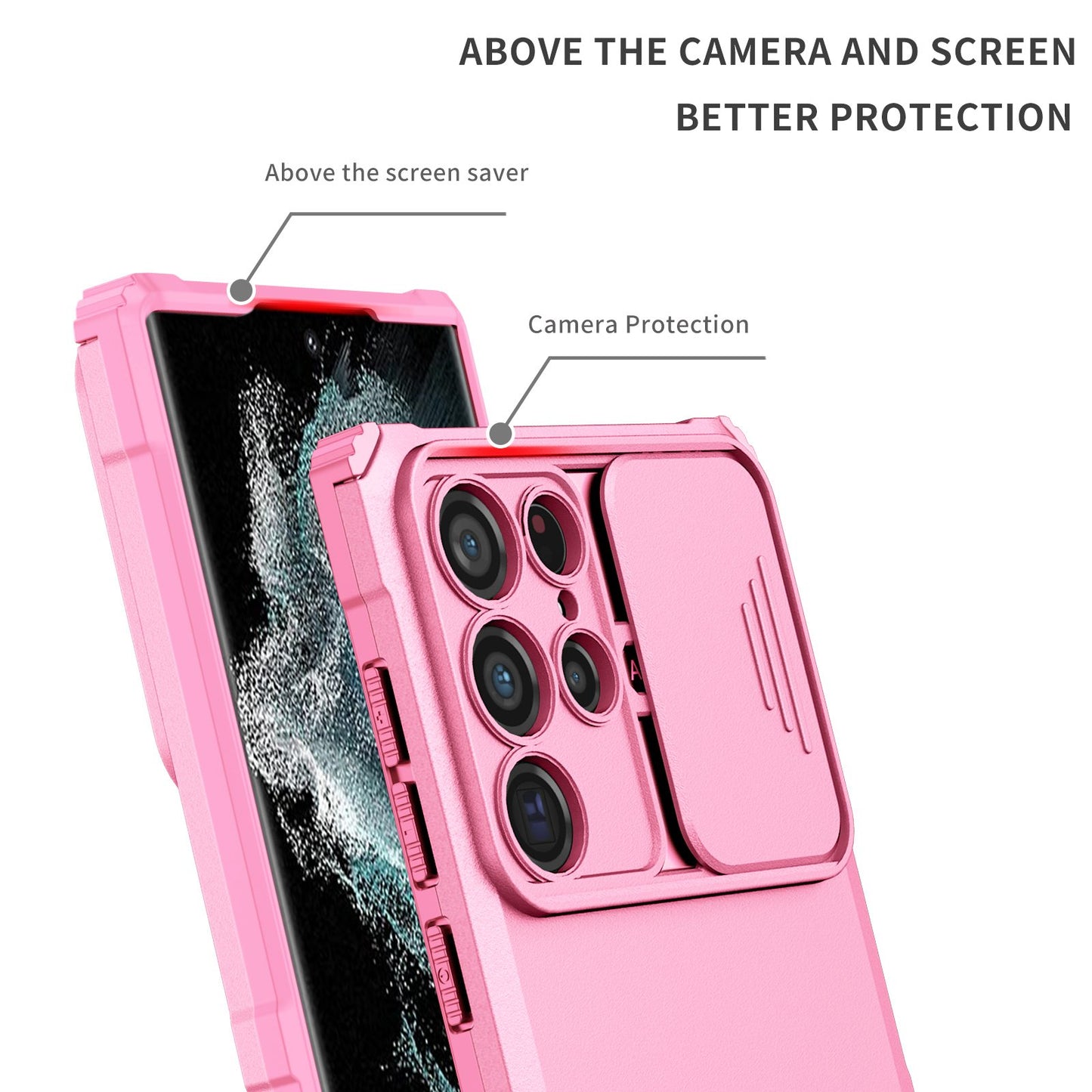 For Samsung Galaxy S22 Ultra 5G Adjustable Vertical Kickstand Phone Case Camera Slider Protection Hybrid PC + TPU Cover